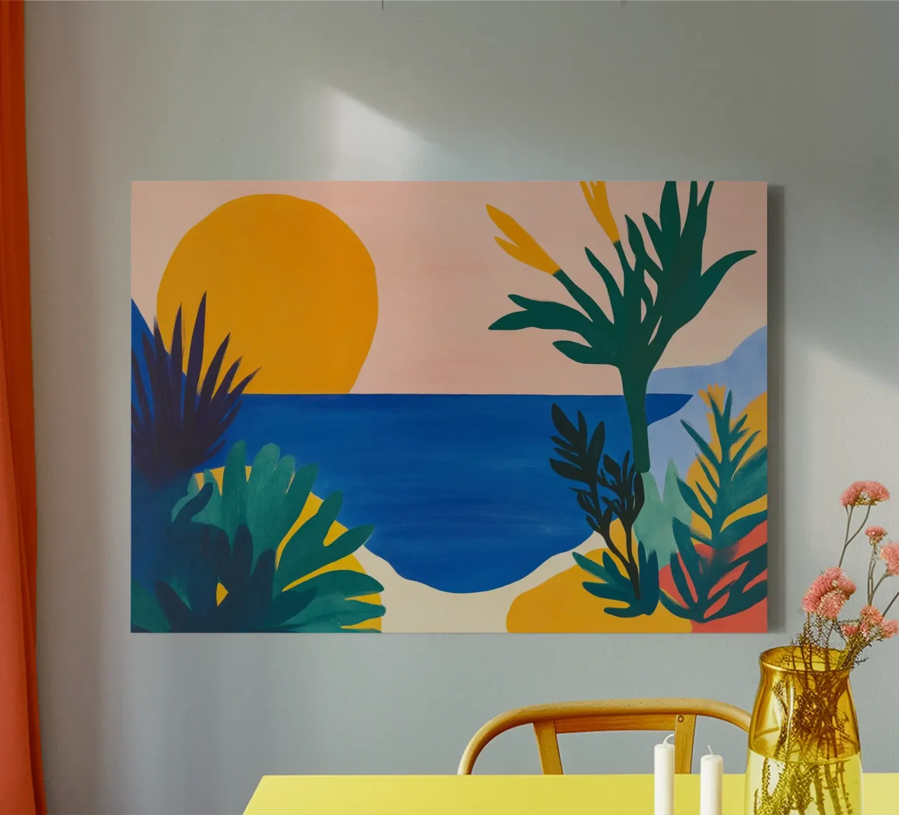 Tropische Zonsondergang, Abstract Kust, Pop Art Print canvas met Baklijst van vintagepod