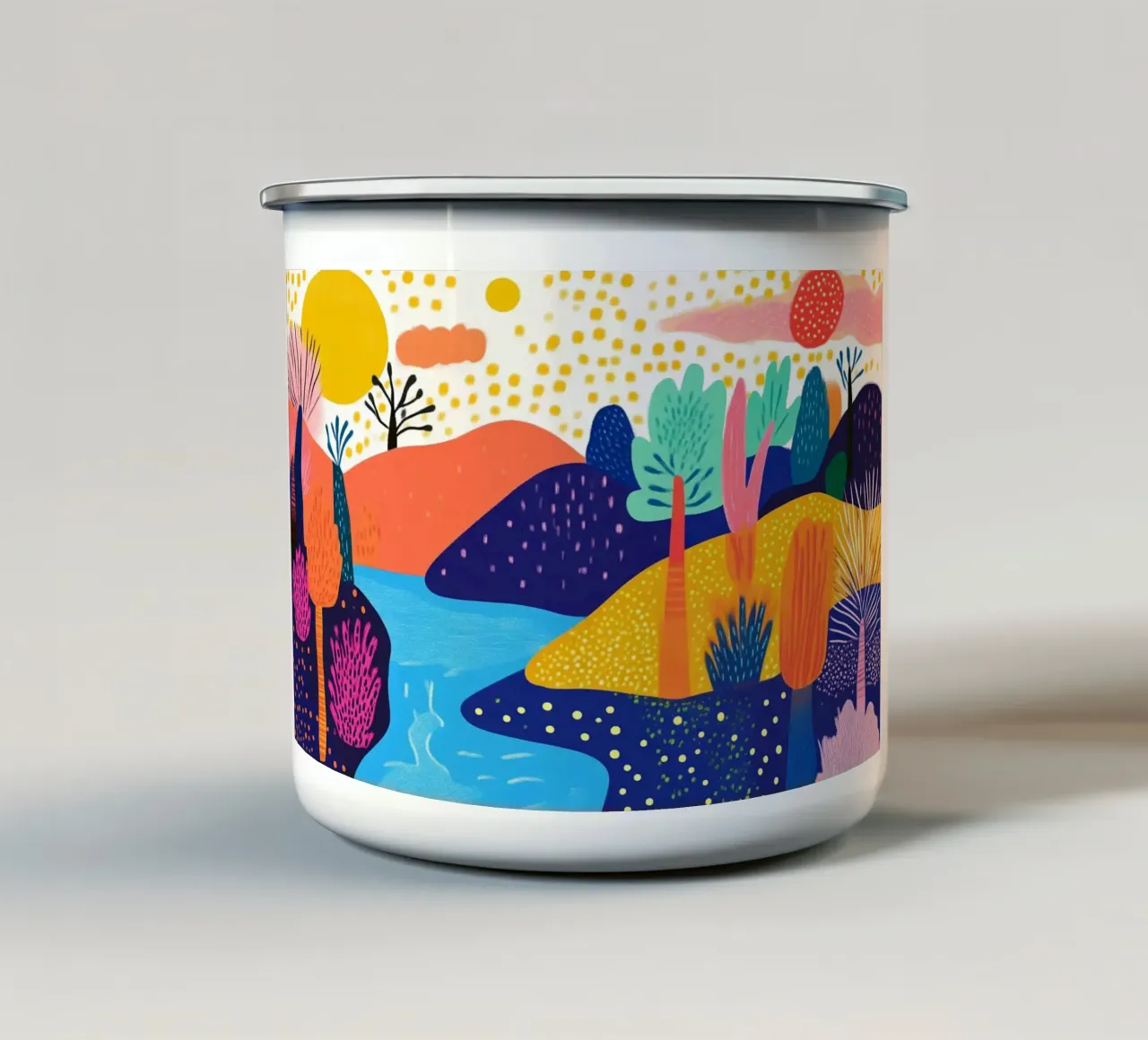 Paesaggio astratto della foresta, Pop Art colorata tazza in smalto da vintagepod