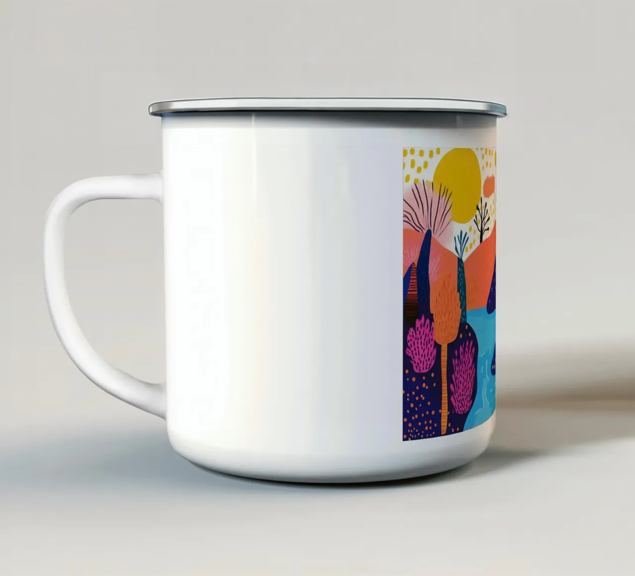 Paesaggio astratto della foresta, Pop Art colorata tazza in smalto da vintagepod
