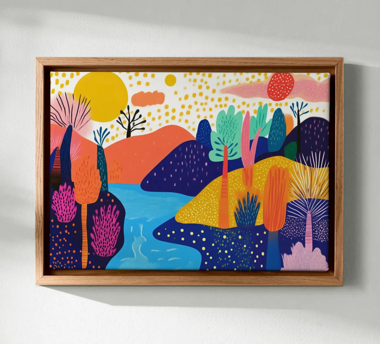 Abstract boslandschap, kleurrijke pop-art canvas met Baklijst van vintagepod