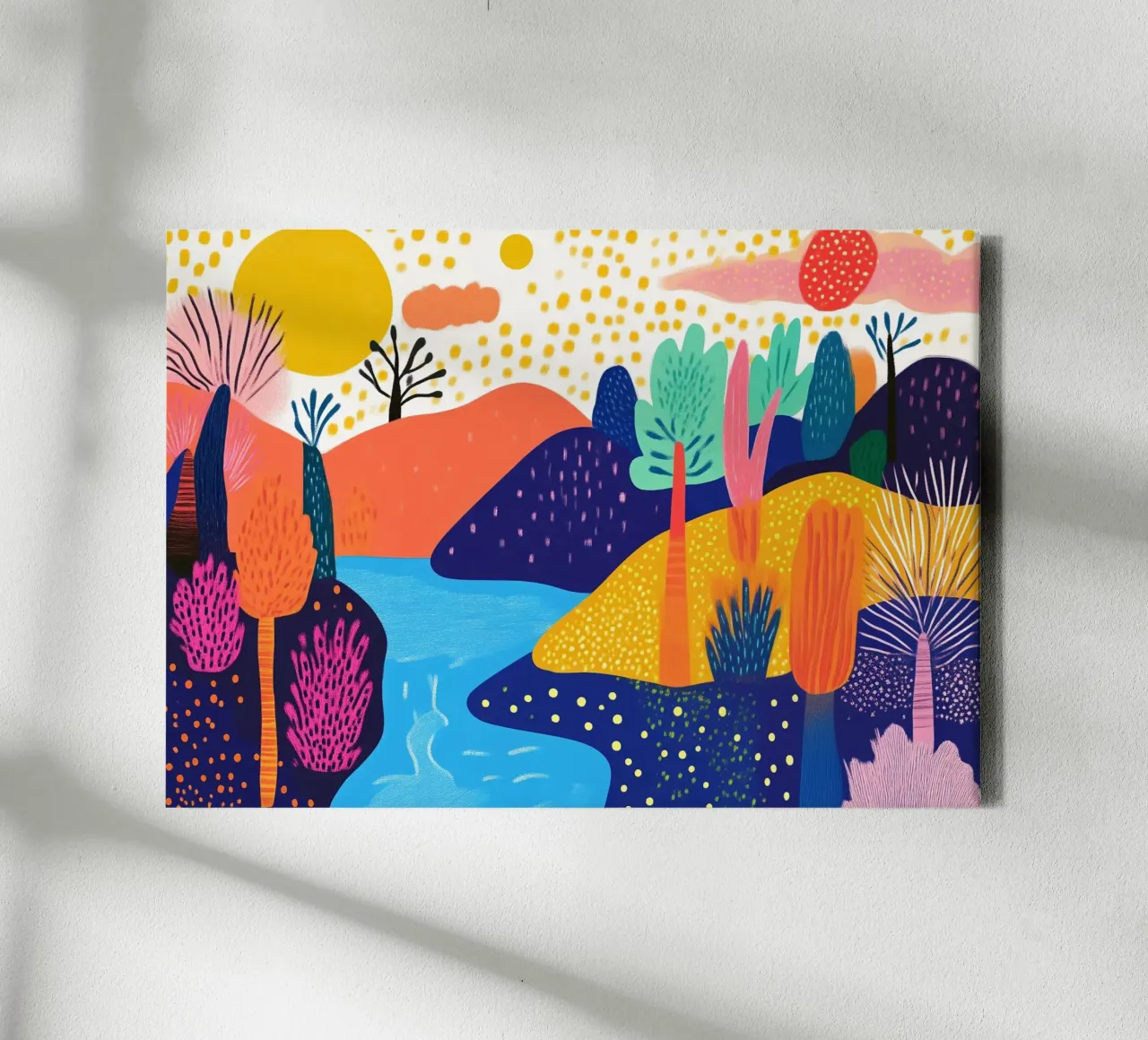 Abstract boslandschap, kleurrijke pop-art canvas met Baklijst van vintagepod