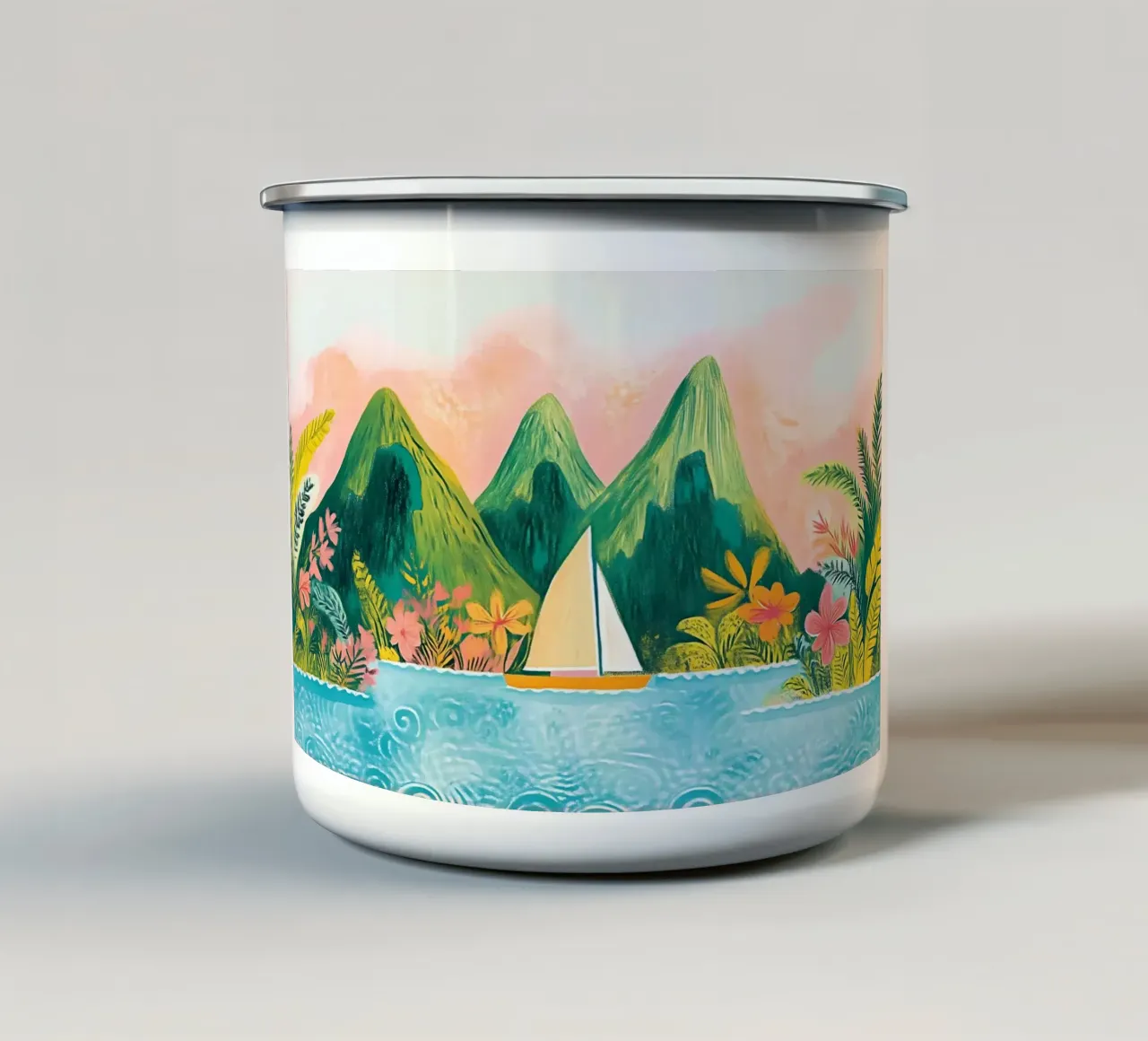 Vela in paradiso, arte bohémien tropicale tazza in smalto da vintagepod