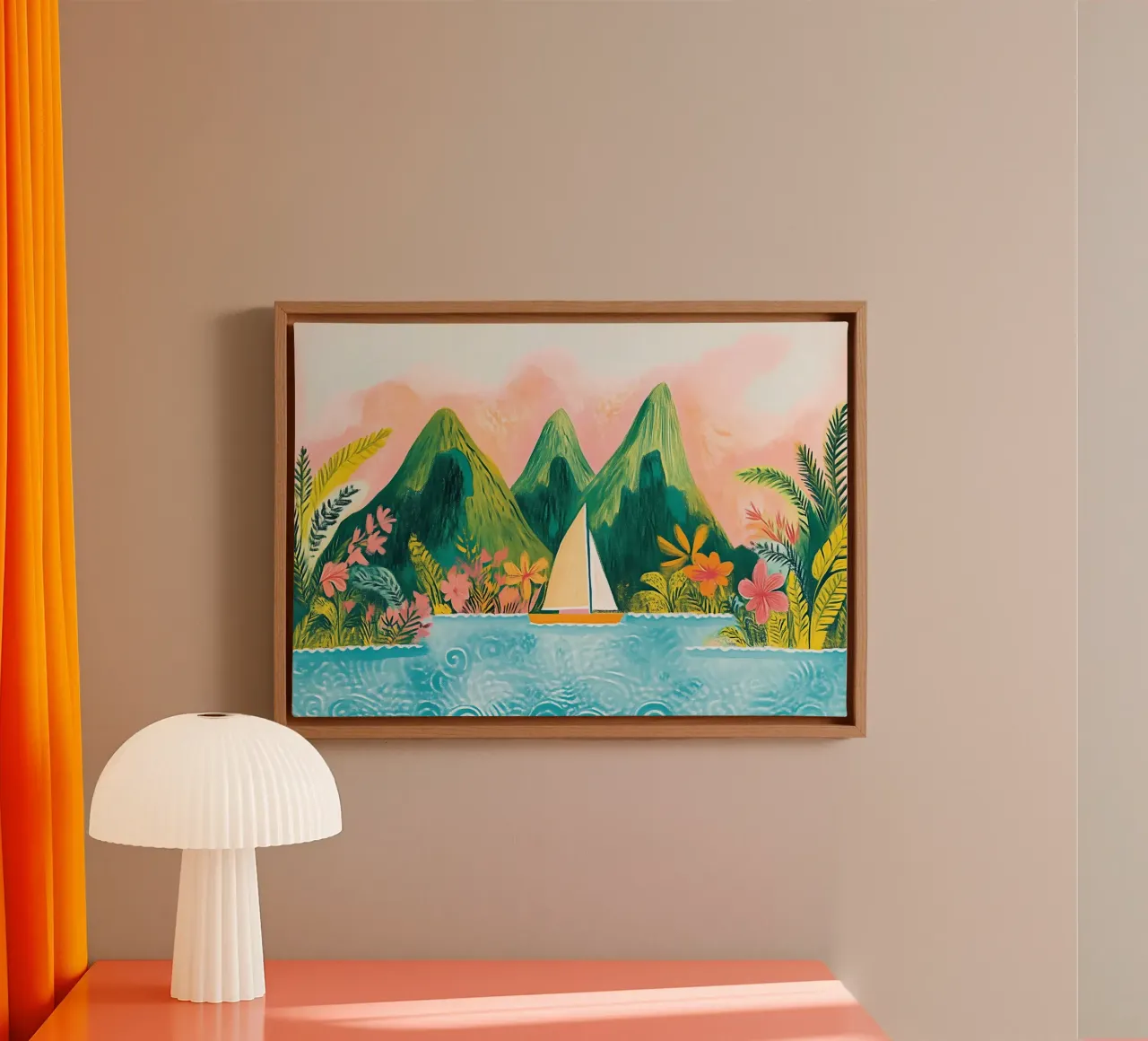 Sailing in Paradise, Tropical Bohemian Art canvas with Floater frame by vintagepod