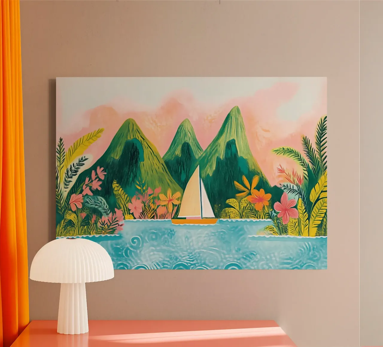 Sailing in Paradise, Tropical Bohemian Art canvas with Floater frame by vintagepod