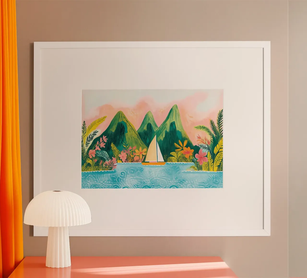 Vela in paradiso, arte bohémien tropicale poster con telaio in alluminio da vintagepod