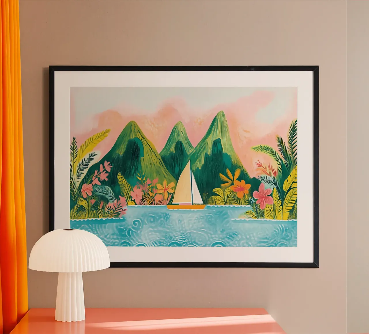 Vela in paradiso, arte bohémien tropicale poster con telaio in alluminio da vintagepod