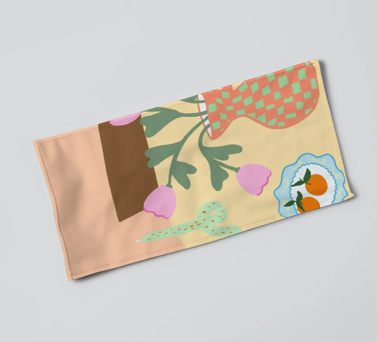Tulips and Oranges, Abstract Still Life Art towel by vintagepod