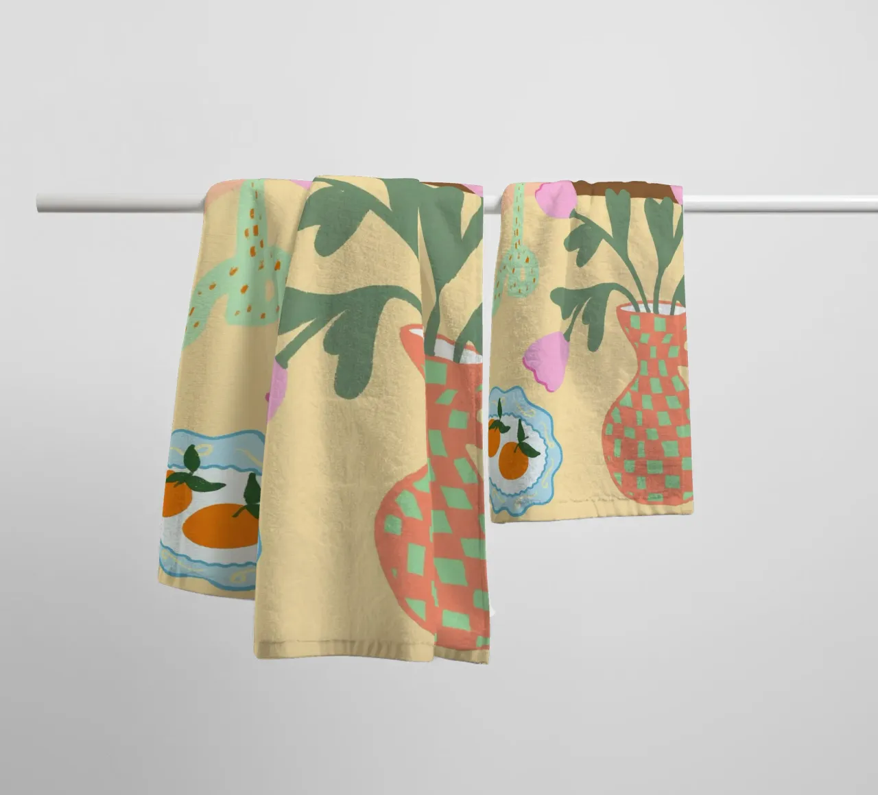 Tulips and Oranges, Abstract Still Life Art towel by vintagepod