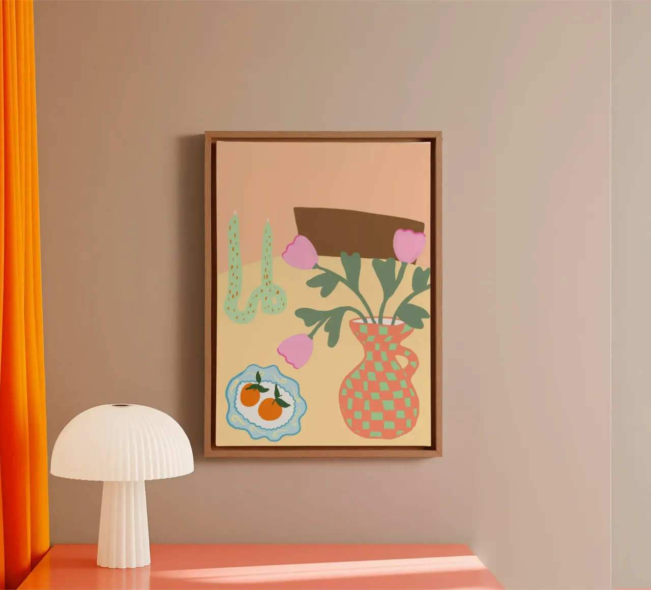 Tulips and Oranges, Abstract Still Life Art canvas with Floater frame by vintagepod