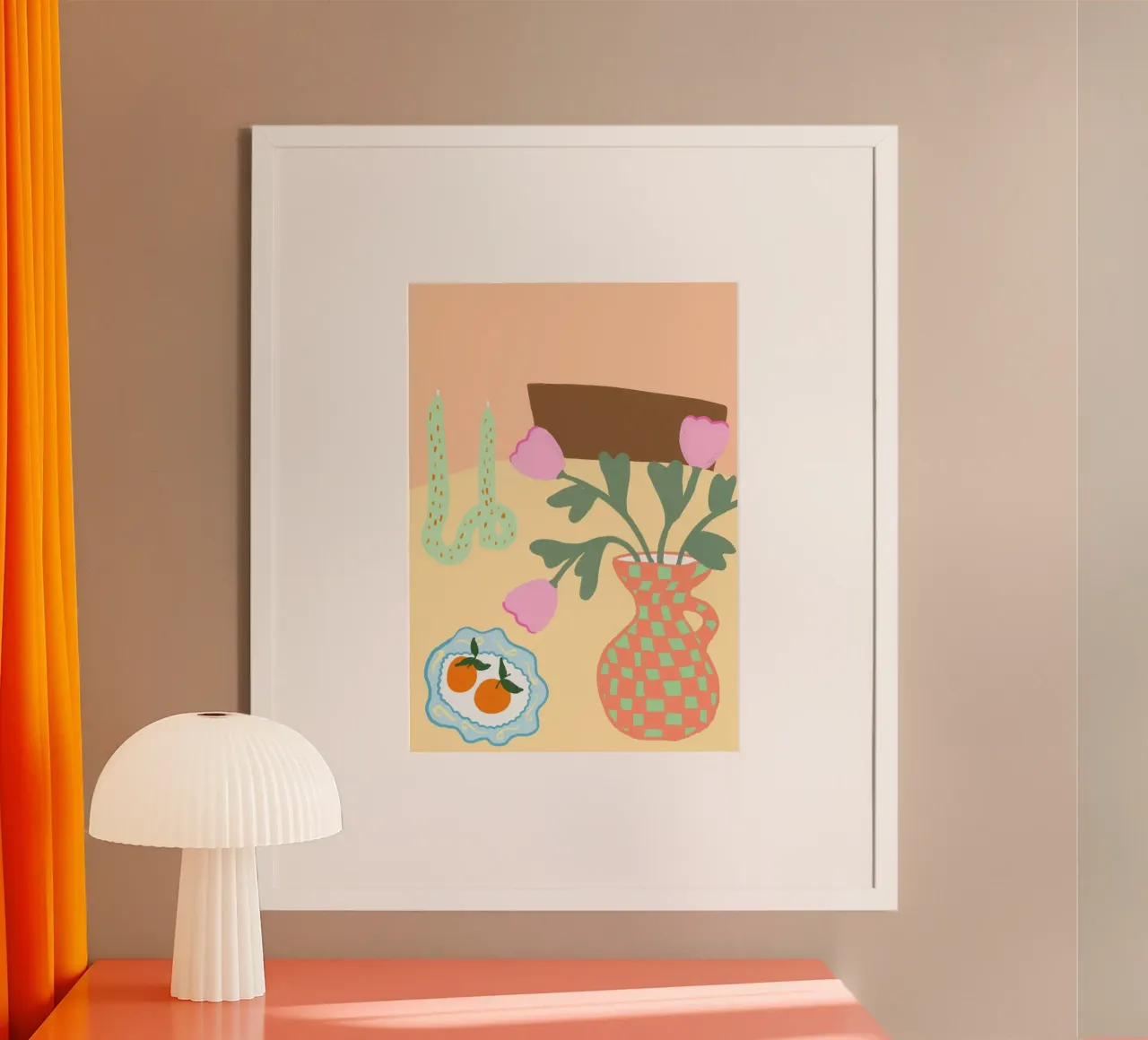 Tulipes et oranges, Nature morte abstraite poster de vintagepod