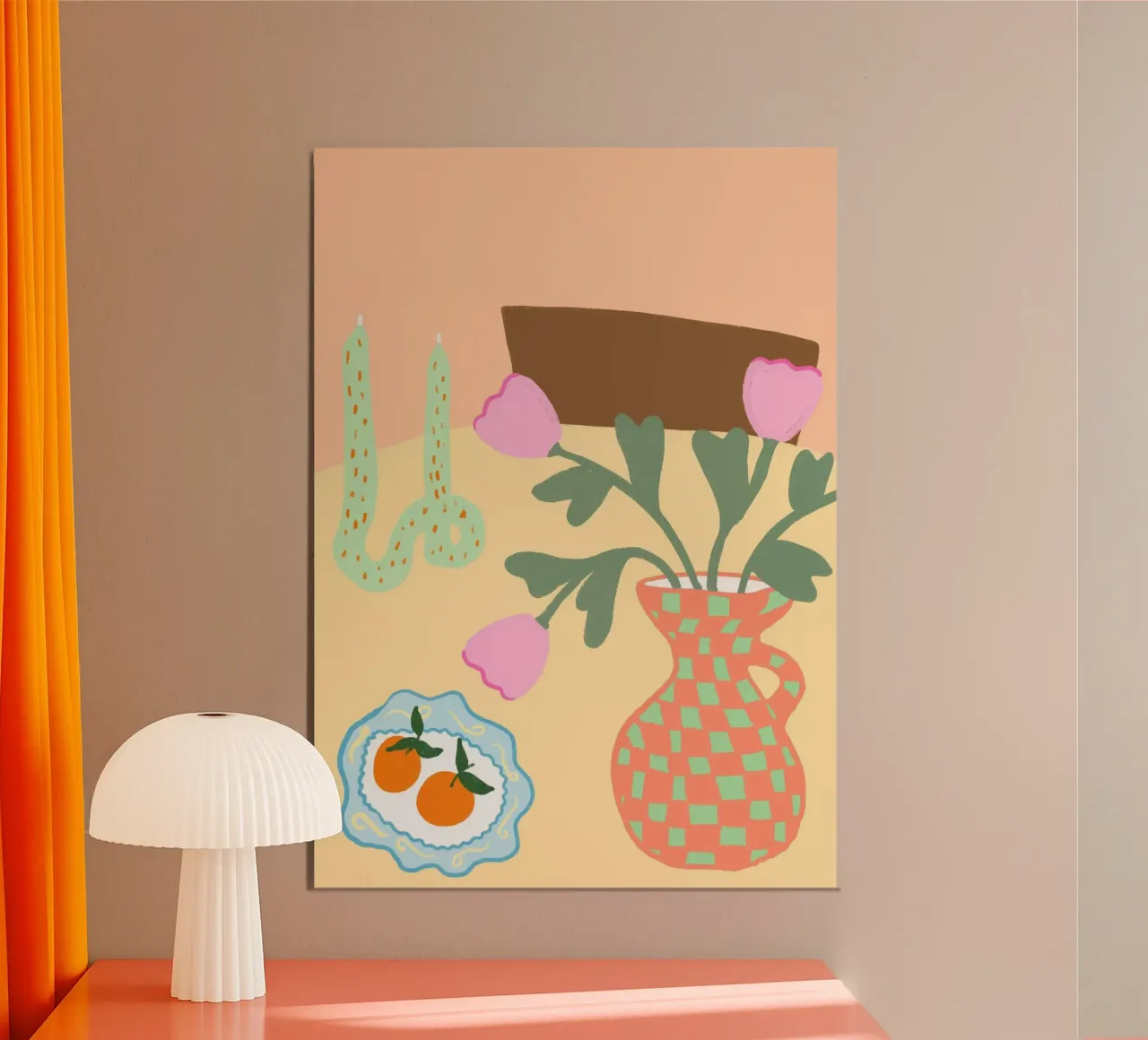 Tulipani e arance, natura morta astratta poster con telaio in alluminio da vintagepod
