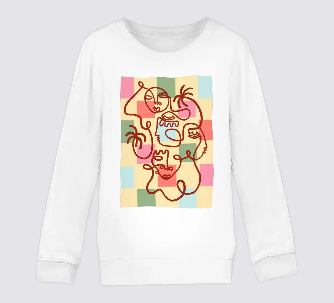 Abstract Line Art Faces, Bohemian Art Print sudadera para niño de vintagepod
