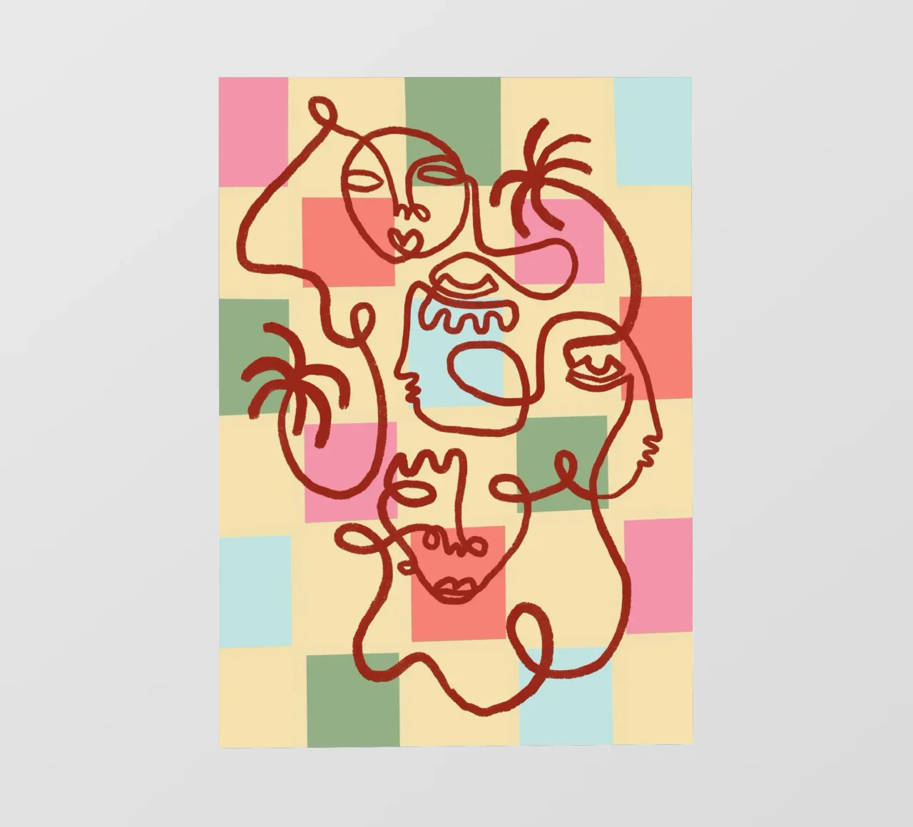 Abstract Line Art Faces, Bohemian Art Print lámina retroiluminada de vintagepod