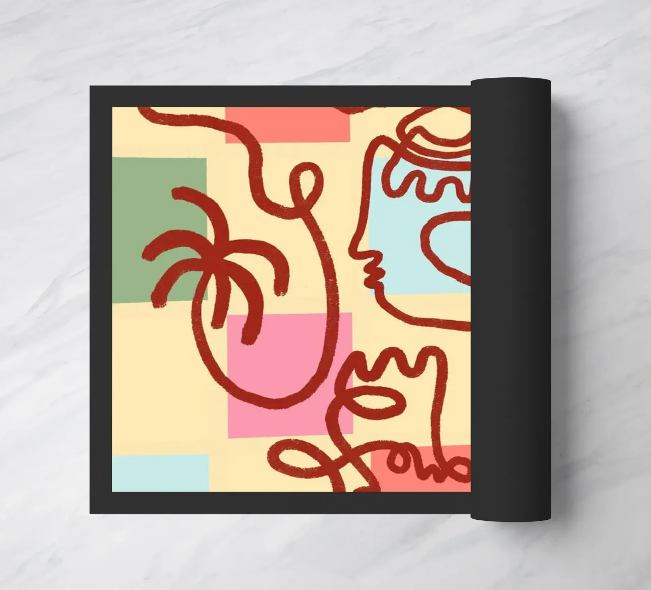 Abstract Line Art Faces, Bohemian Art Print felpudo de vintagepod