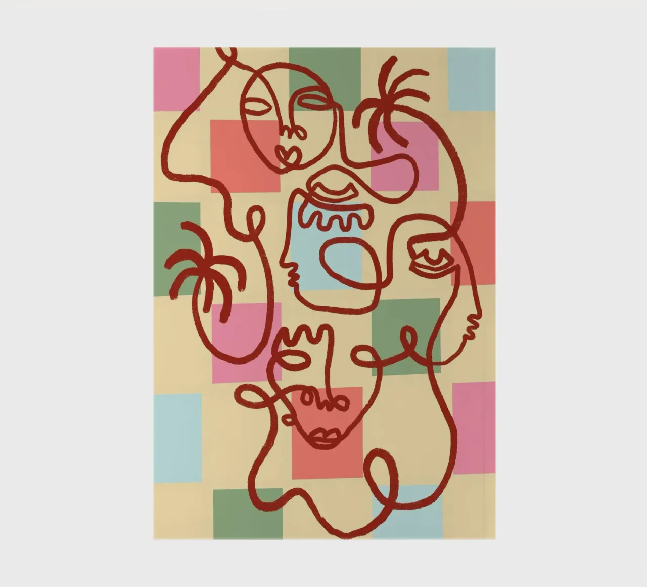 Abstract Line Art Faces, Bohemian Art Print notebook by vintagepod