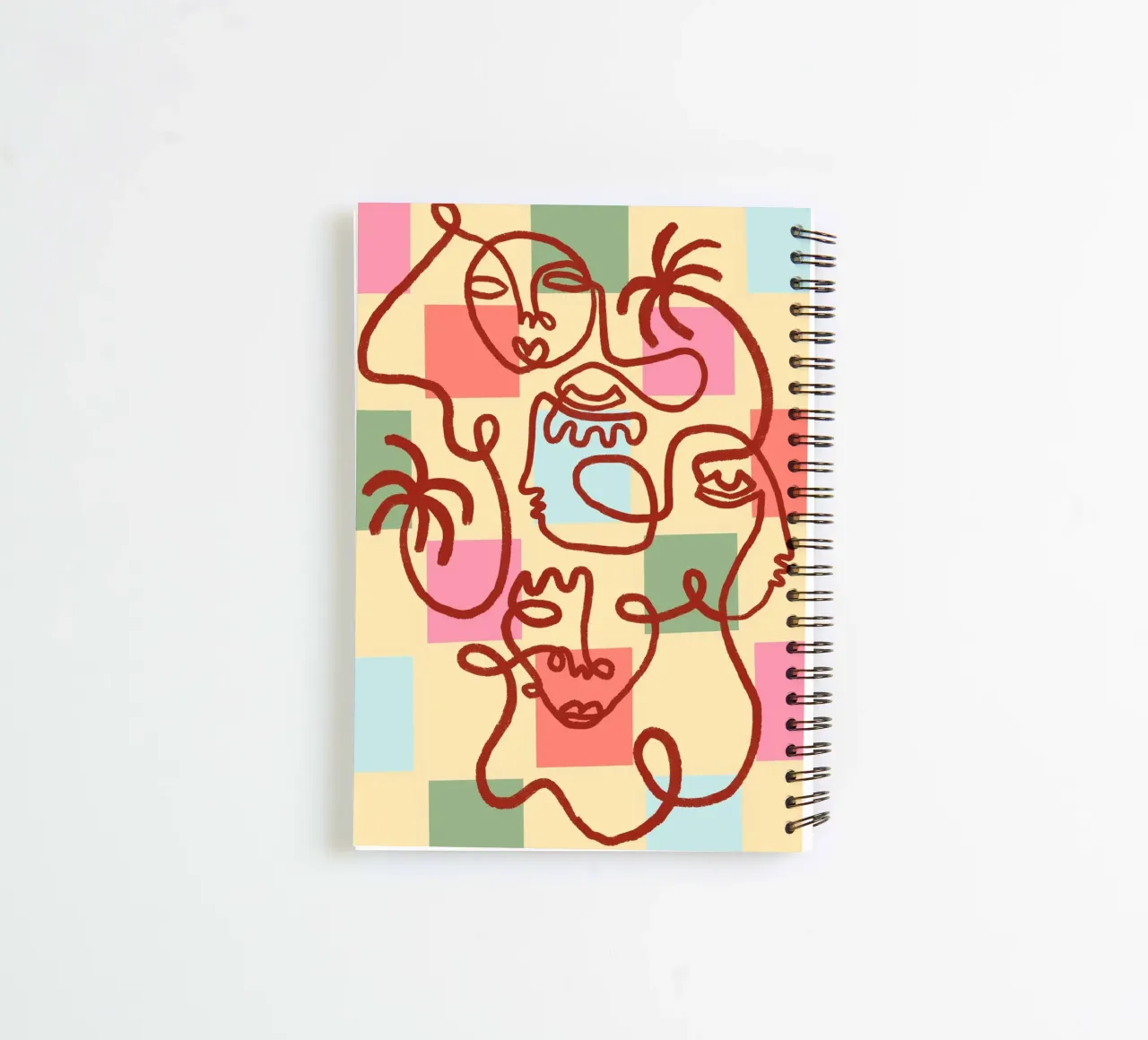 Abstract Line Art Faces, Bohemian Art Print spiral notebook by vintagepod