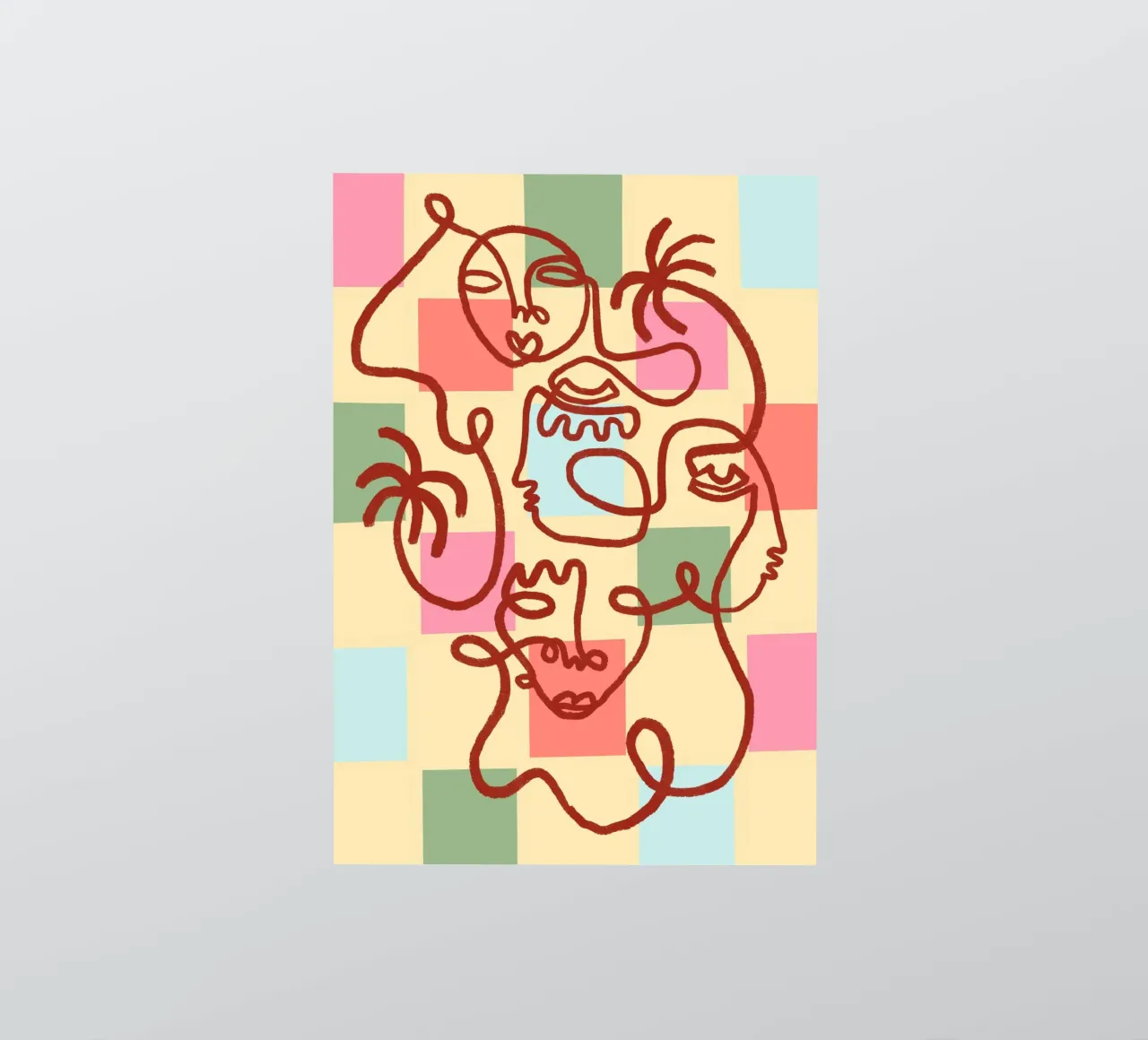 Abstract Line Art Faces, Bohemian Art Print pegatina de vintagepod
