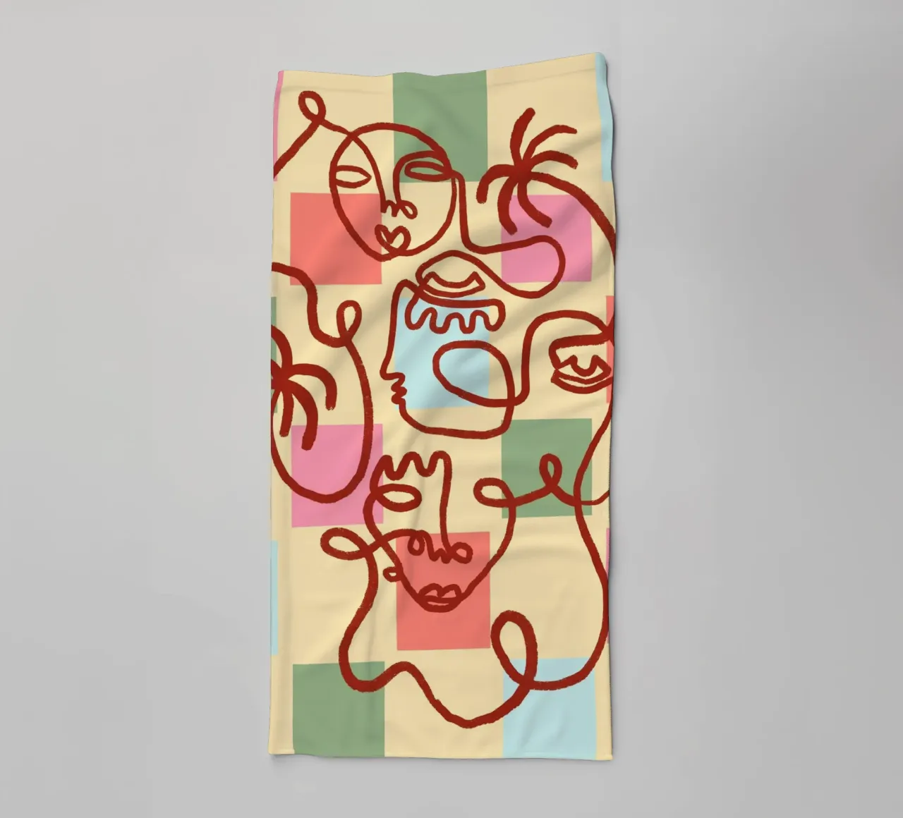 Abstract Line Art Faces, Bohemian Art Print towel by vintagepod