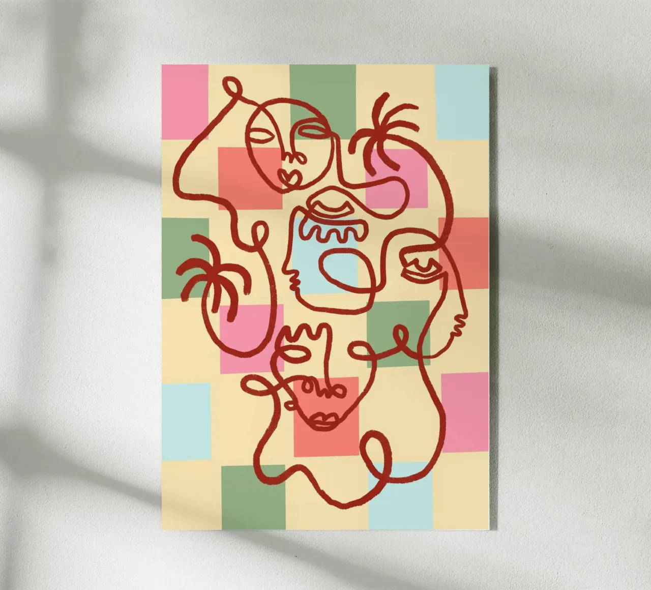 Abstract Line Art Faces, Bohemian Art Print metacrilato de vintagepod