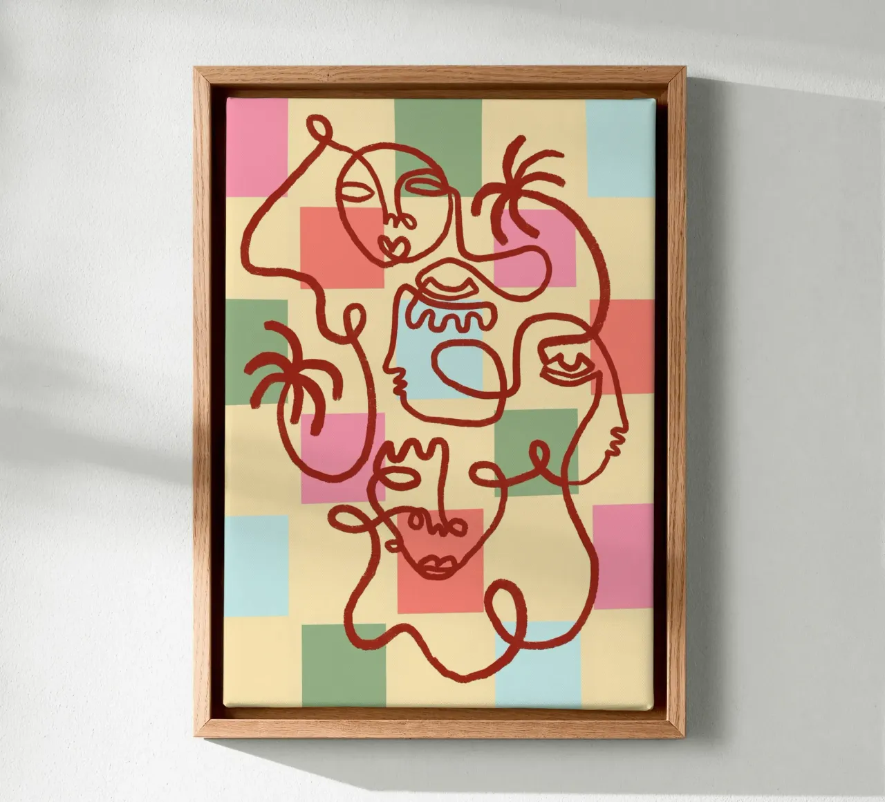 Abstract Line Art Faces, Bohemian Art Print canvas with Floater frame by vintagepod