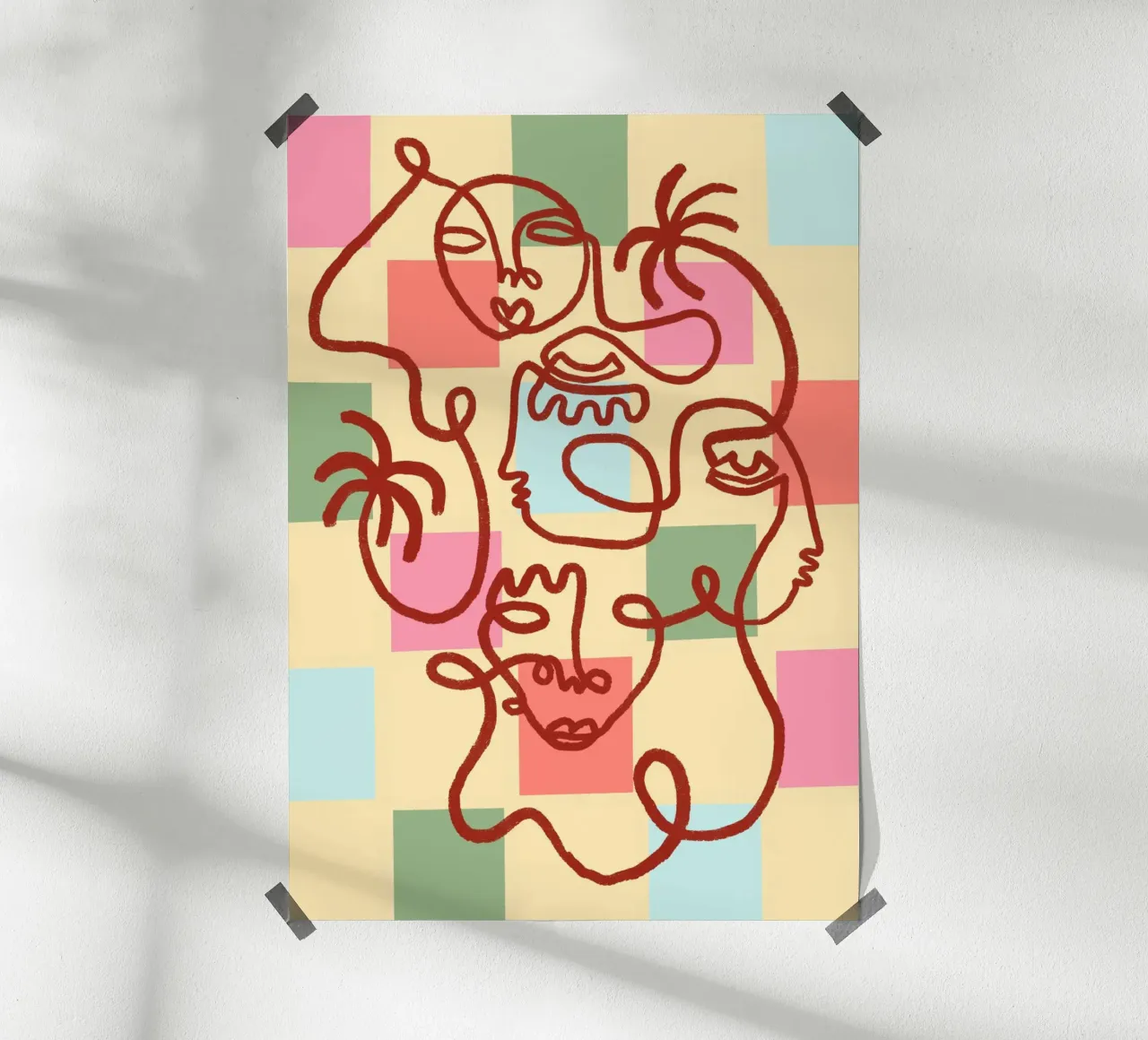 Abstract Line Art Faces, Bohemian Art Print poster de vintagepod