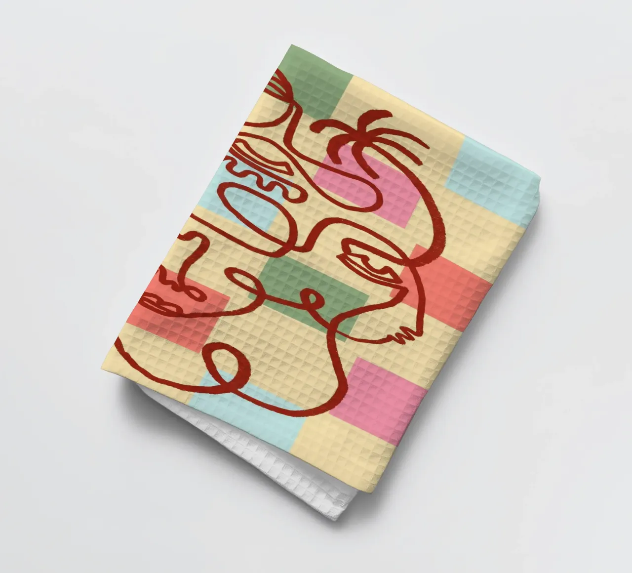 Abstract Line Art Faces, Bohemian Art Print paño de cocina de vintagepod