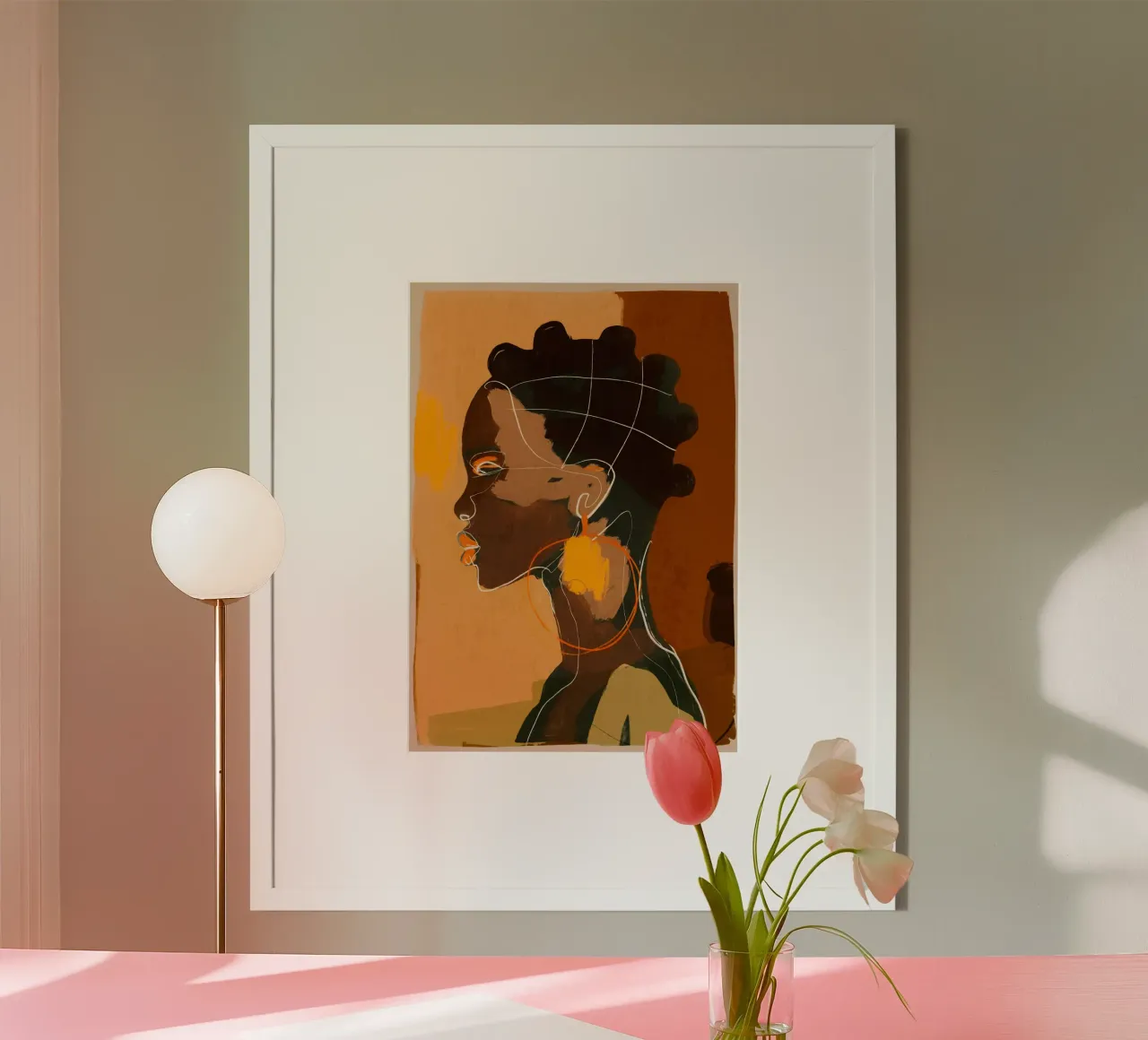 Abstrakte Kunst Mädchen Porträt Poster mit Kunststoffrahmen von ThingDesign