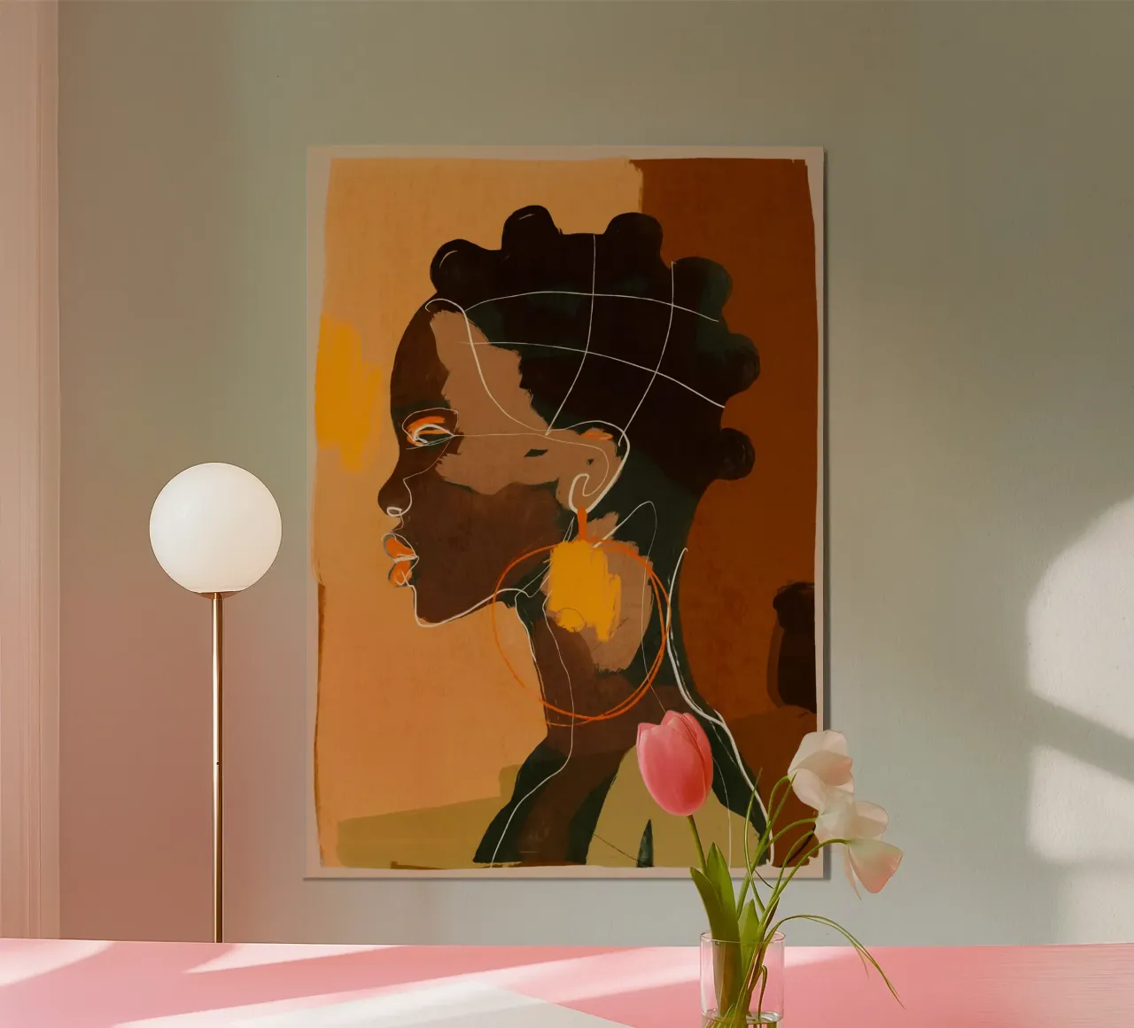 Abstrakte Kunst Mädchen Porträt Poster mit Kunststoffrahmen von ThingDesign