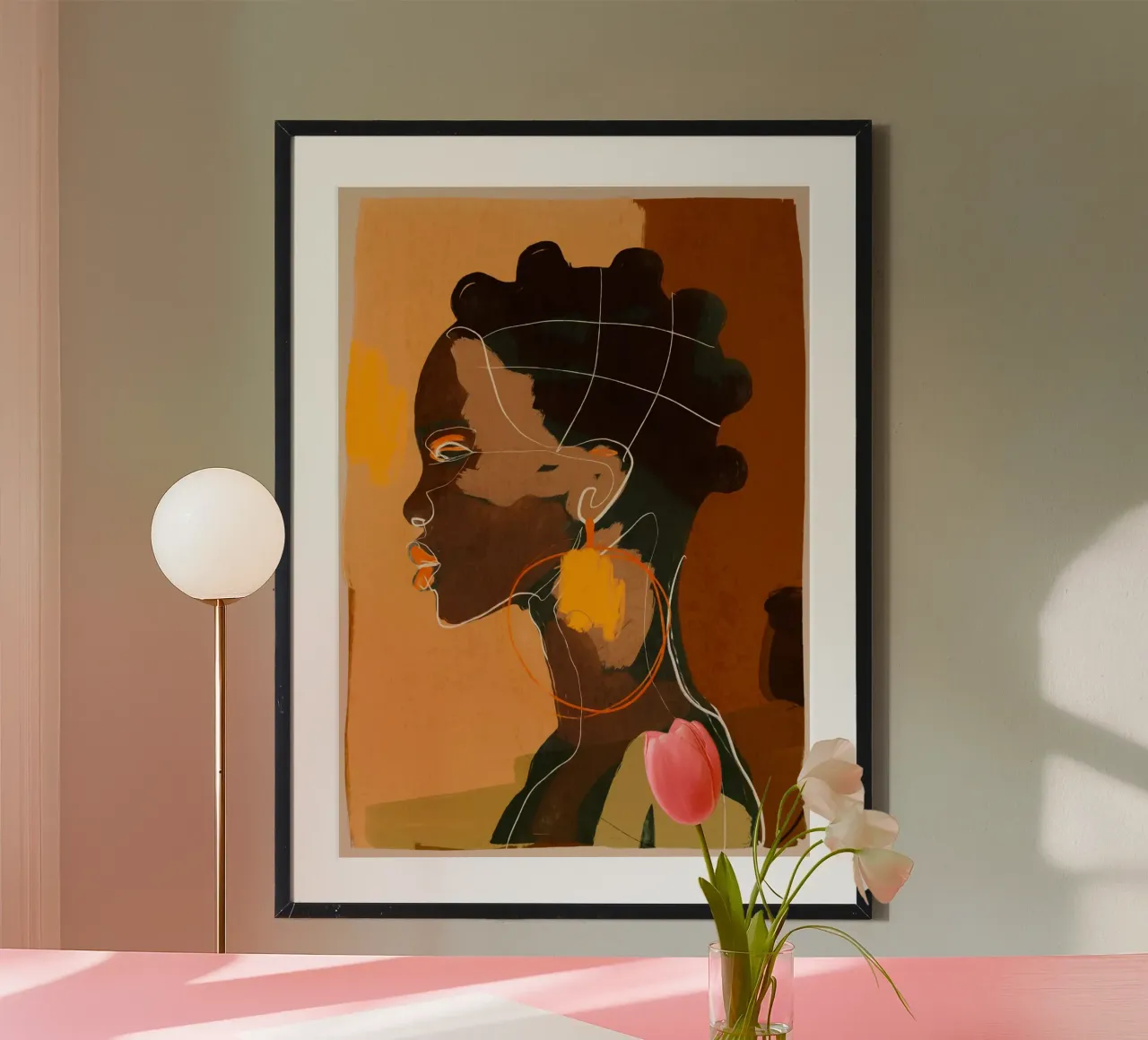 Abstrakte Kunst Mädchen Porträt Poster mit Kunststoffrahmen von ThingDesign