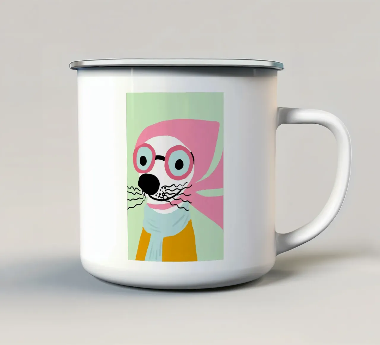 Sigillo hipster, arte animale eccentrica, sciarpa rosa tazza in smalto da vintagepod
