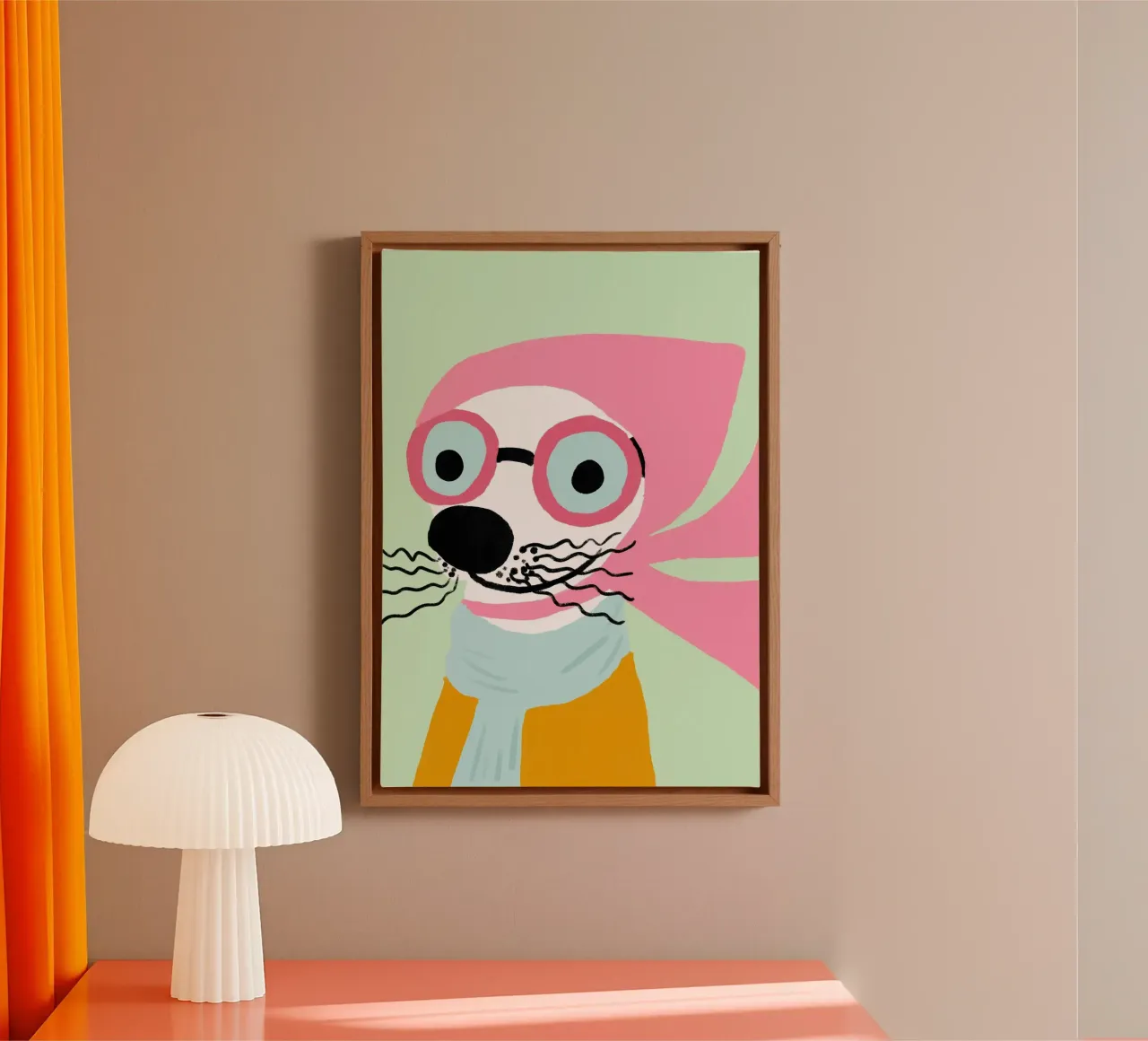 Sigillo hipster, arte animale eccentrica, sciarpa rosa tela con Cornice a cassetta da vintagepod
