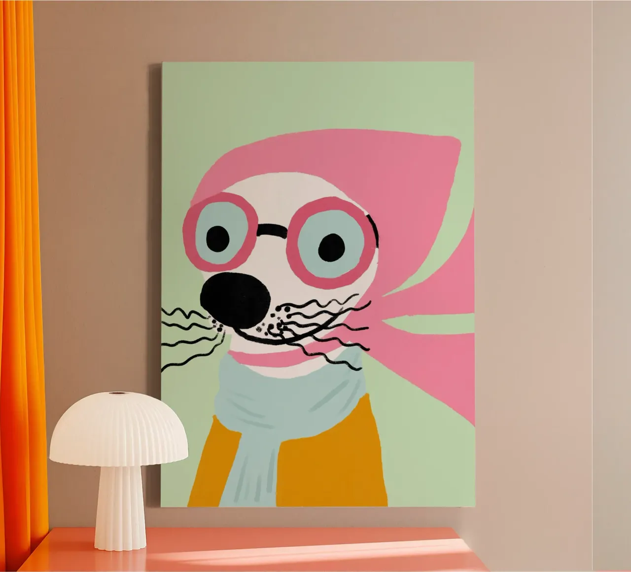 Sigillo hipster, arte animale eccentrica, sciarpa rosa tela con Cornice a cassetta da vintagepod