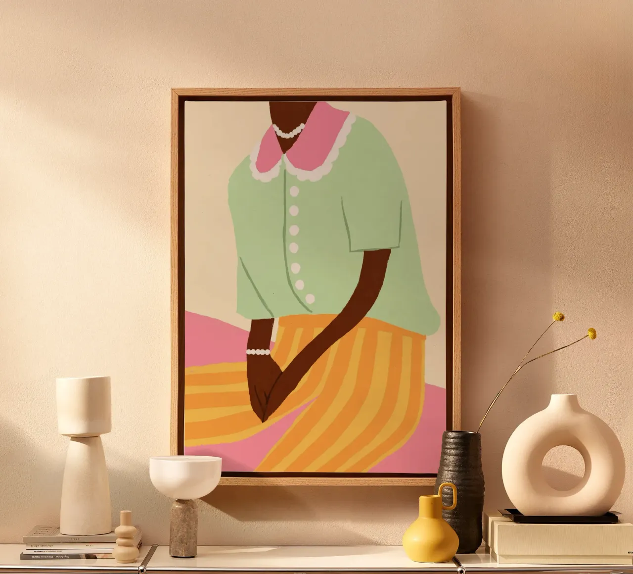 Retro vrouw, stijlvol portret, Pop Art Print canvas met Baklijst van vintagepod