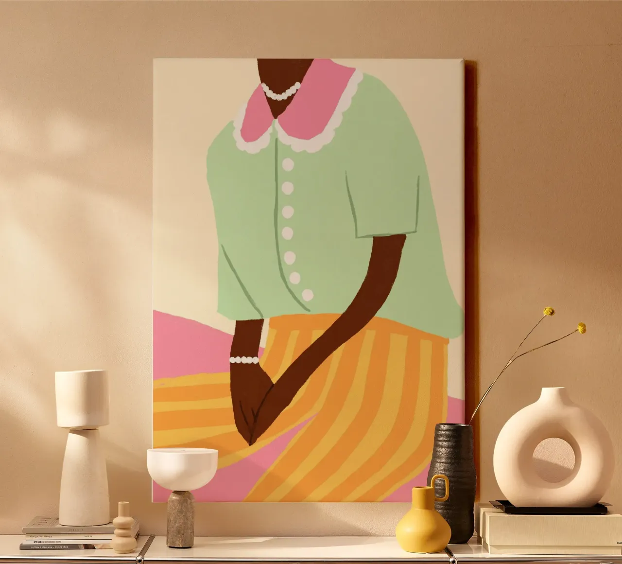 Retro vrouw, stijlvol portret, Pop Art Print canvas met Baklijst van vintagepod