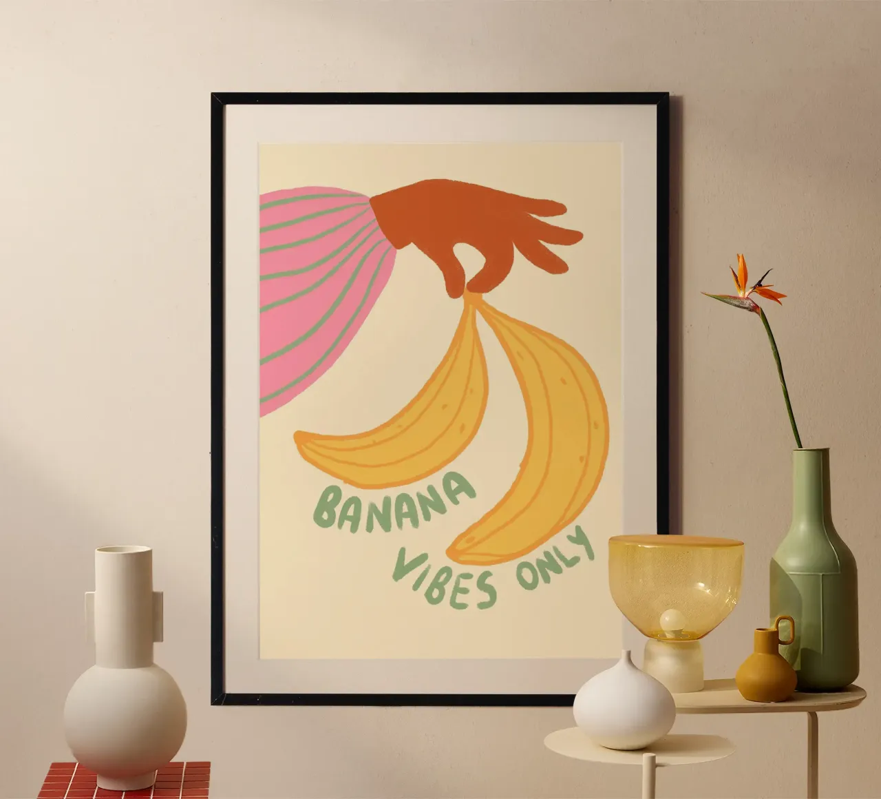 Banana Vibes, Poster da cucina divertente, Pop Art poster con telaio in alluminio da vintagepod