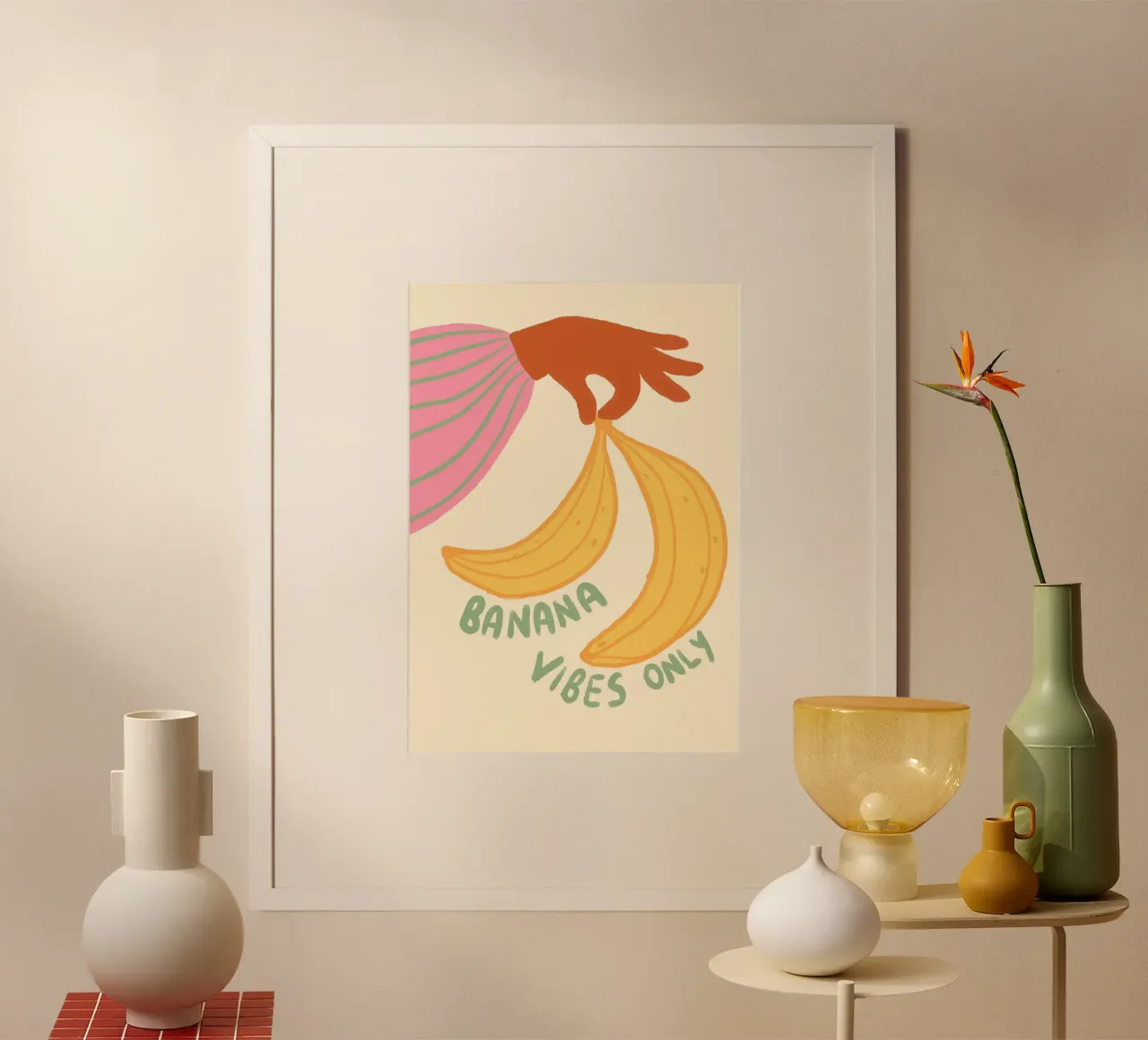 Banana Vibes, Poster da cucina divertente, Pop Art poster con telaio in alluminio da vintagepod