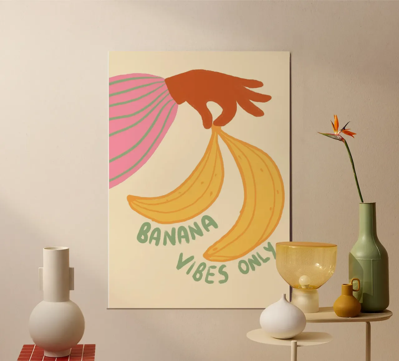 Banana Vibes, Poster da cucina divertente, Pop Art poster con telaio in alluminio da vintagepod
