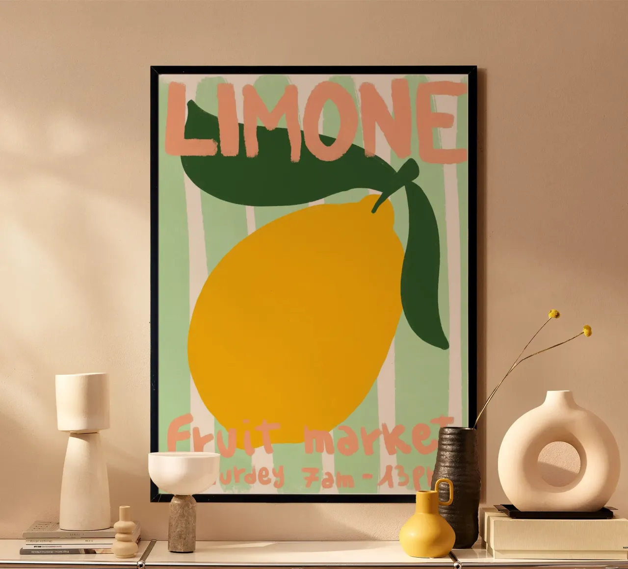 Mercato della frutta al lime, arte in cucina, poster d'epoca poster con telaio in alluminio da vintagepod