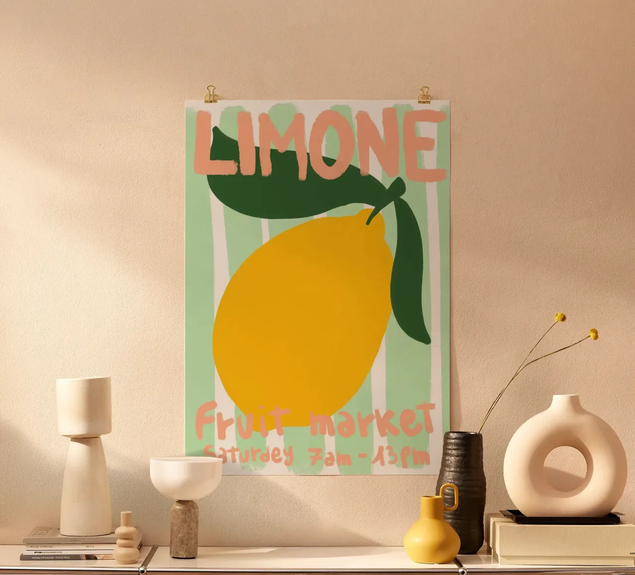 Mercato della frutta al lime, arte in cucina, poster d'epoca poster con telaio in alluminio da vintagepod