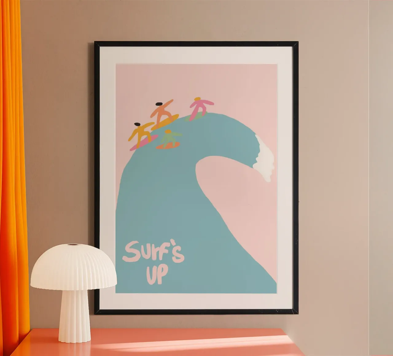 Surf's Up, Minimalistische Surfer Kunst, Ozean Poster Poster mit Holzrahmen von vintagepod