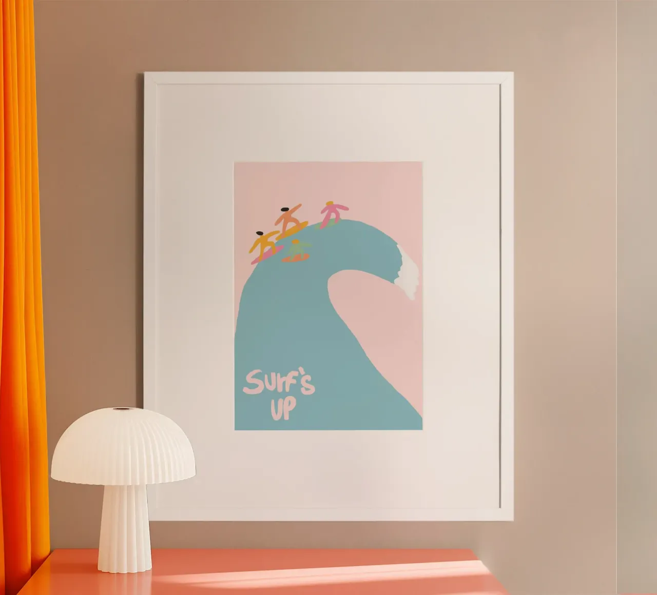 Surf's Up, Minimalistische Surfer Kunst, Ozean Poster Poster mit Holzrahmen von vintagepod
