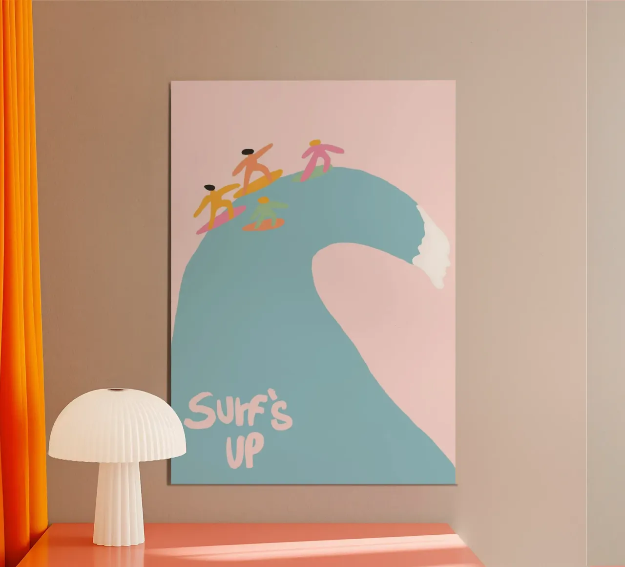 Surf's Up, Minimalistische Surfer Kunst, Ozean Poster Poster mit Holzrahmen von vintagepod