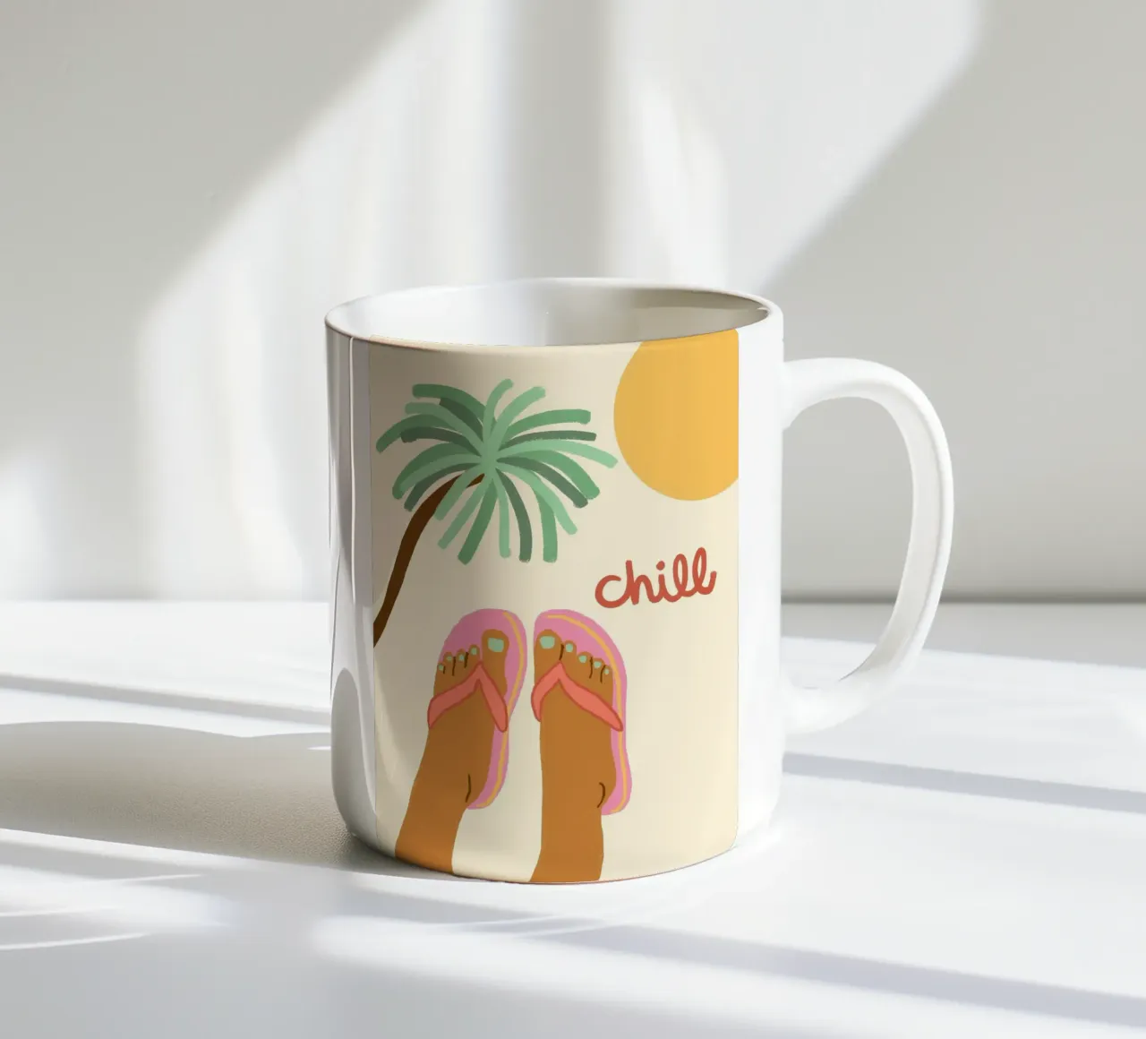 Chill, Gambe da spiaggia, Summer Vibes Art tazza in ceramica da dawnthesea