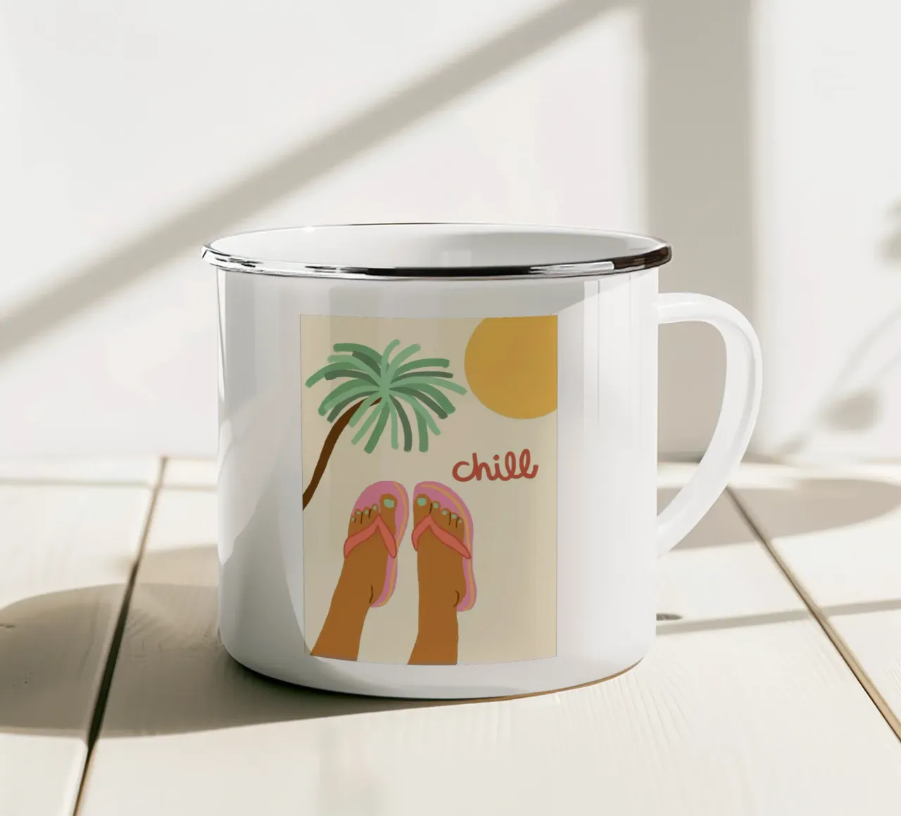 Chill, Gambe da spiaggia, Summer Vibes Art tazza in smalto da dawnthesea