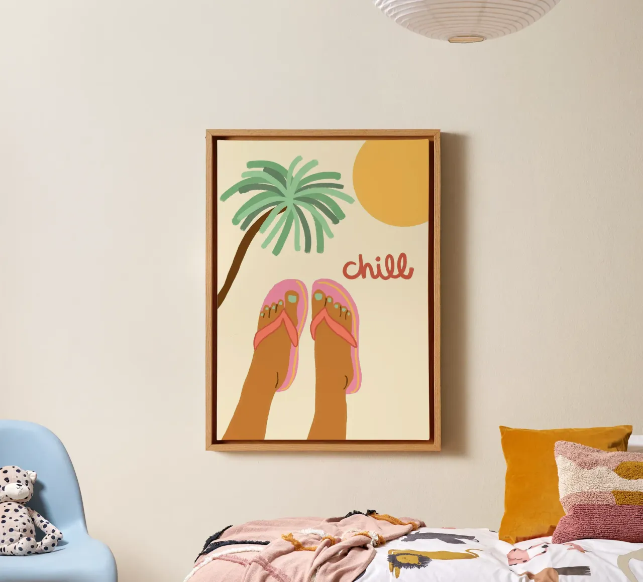 Chill, Gambe da spiaggia, Summer Vibes Art tela con Cornice a cassetta da dawnthesea