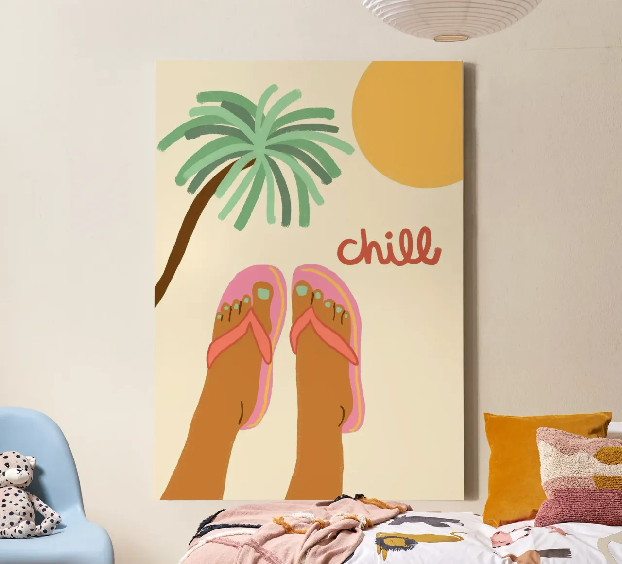 Chill, Gambe da spiaggia, Summer Vibes Art tela con Cornice a cassetta da dawnthesea