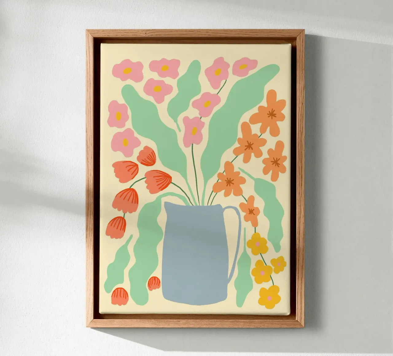 Bloemenvaas, abstract botanisch, lentekunst canvas met Baklijst van dawnthesea