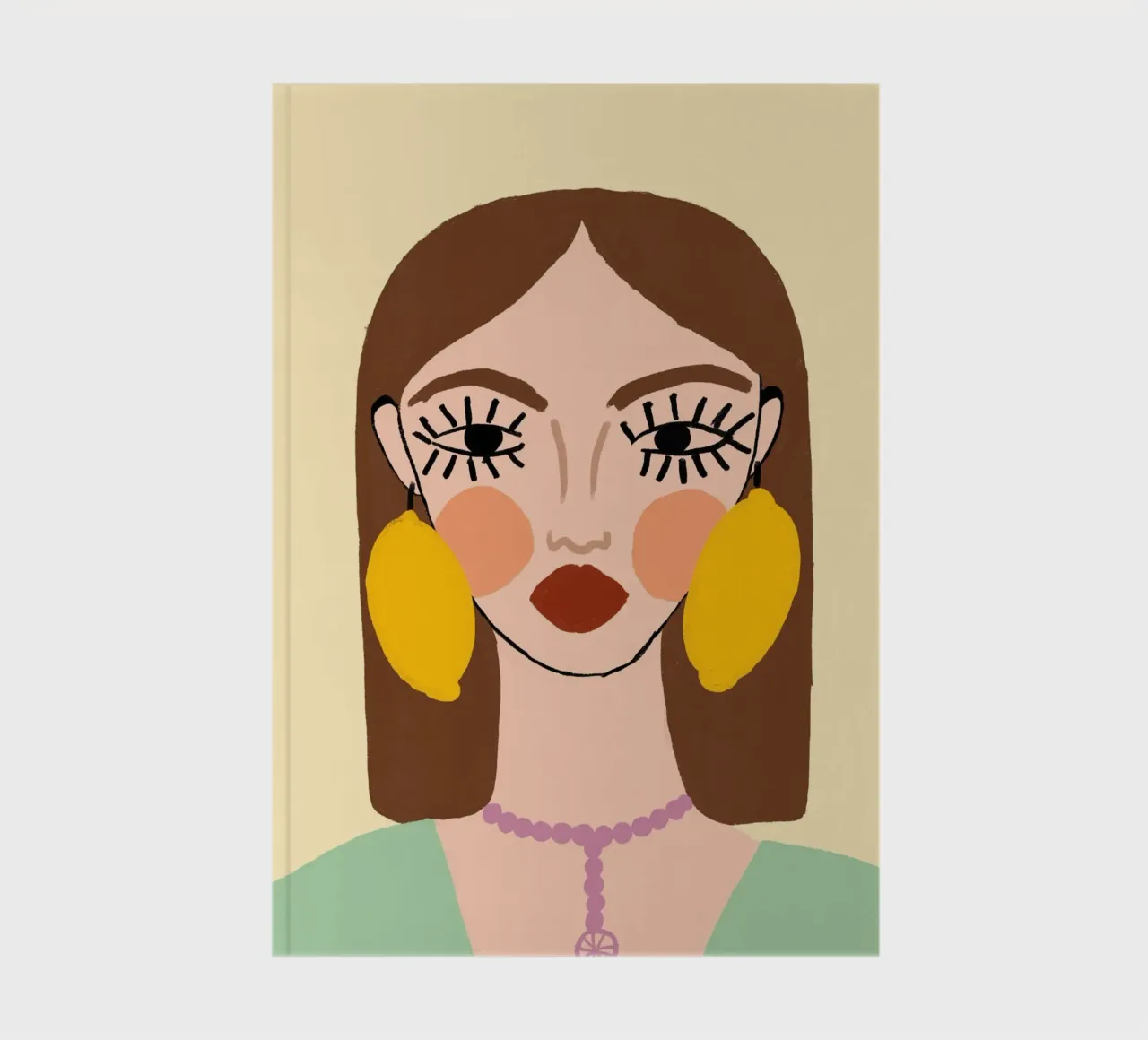 Femme avec des boucles d'oreilles en forme de citron, portrait artistique excentrique carnet de notes de dawnthesea