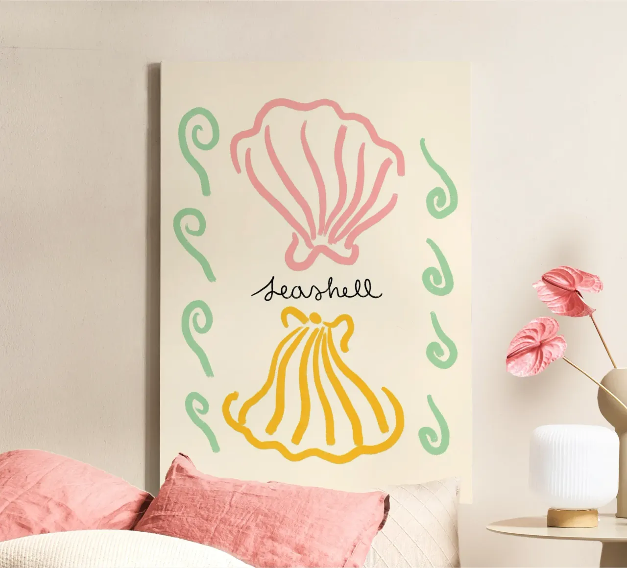 Zeeschelp, minimalistische kustkunst, Retro print canvas met Baklijst van dawnthesea