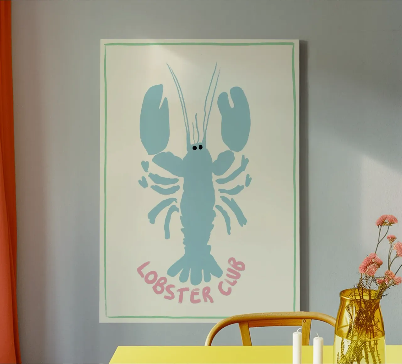 Lobster Club, Minimalist Coastal Art, Retro Print canvas with Floater frame by dawnthesea